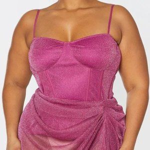 Pretty Little Thing Plus Pink Glitter Corset 22 NEW 3X Magenta Bustier Top
